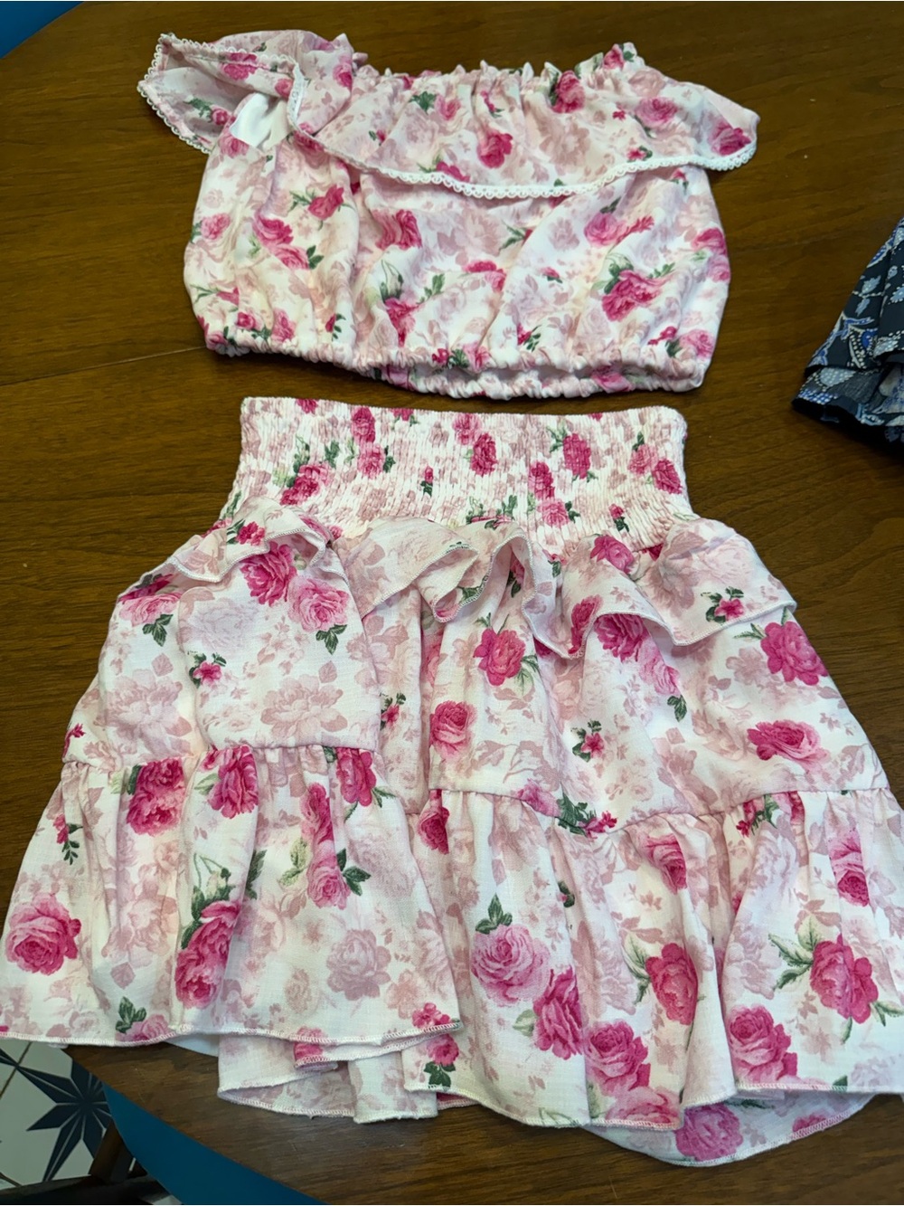 Sara Sara Girls Pink Floral Two-Piece skirt Set
